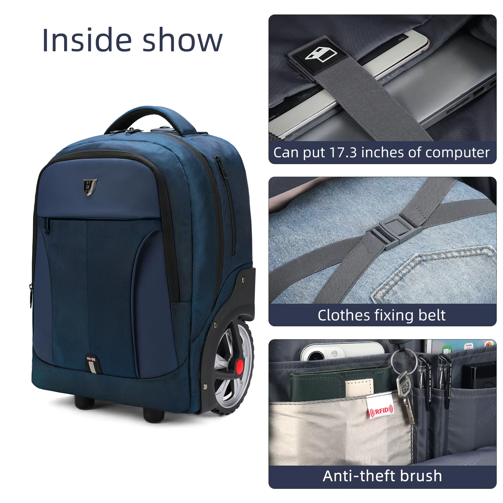 Sacs à dos de voyage à bagages roulants avec roues, sac à dos pour ordinateur portable d'affaires, b