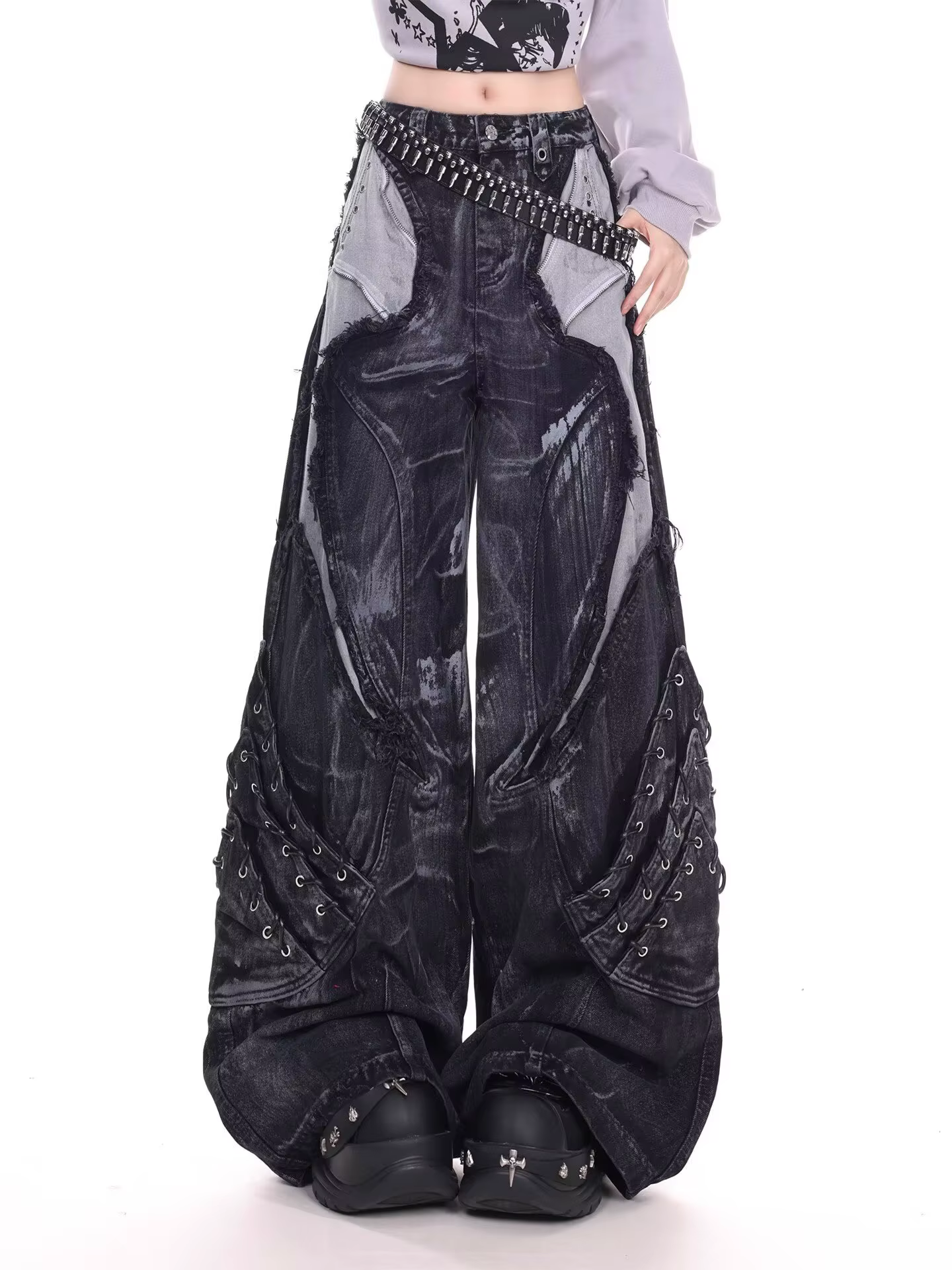 Jean de travail à motif serpent camouflage rétro américain pour filles de rue, hip-hop, ample, jambe