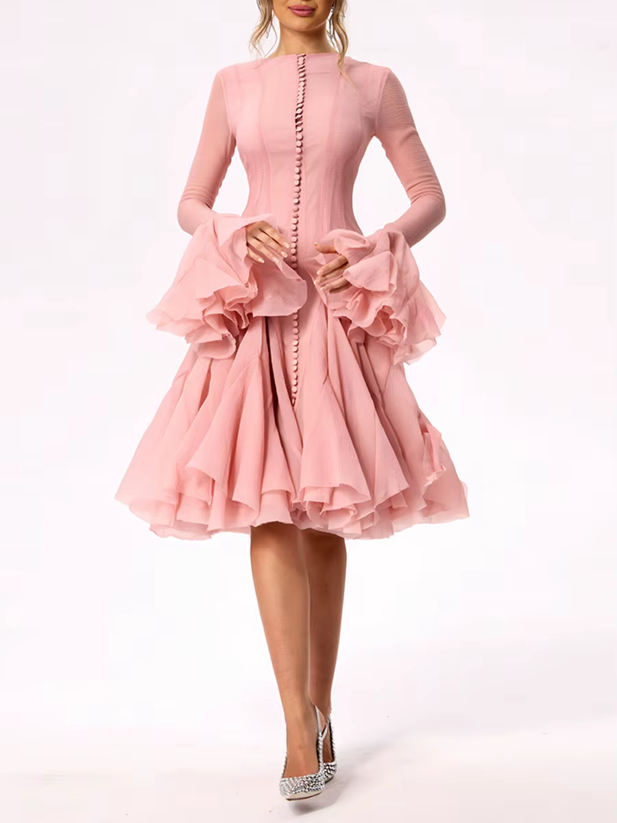 TWOTWINSTYLE – robe plissée irrégulière pour femmes, Patchwork, mode, manches longues lanterne, tail