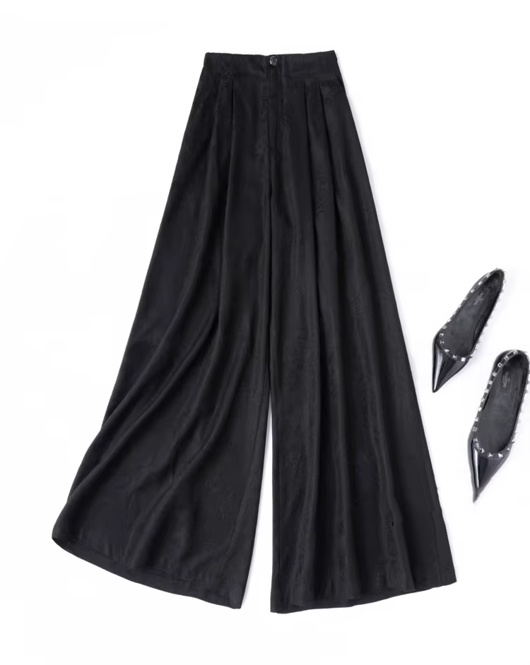 Pantalon en soie véritable 100% Birdtree 28M, pantalon large à taille élastique jacquard pour femme,