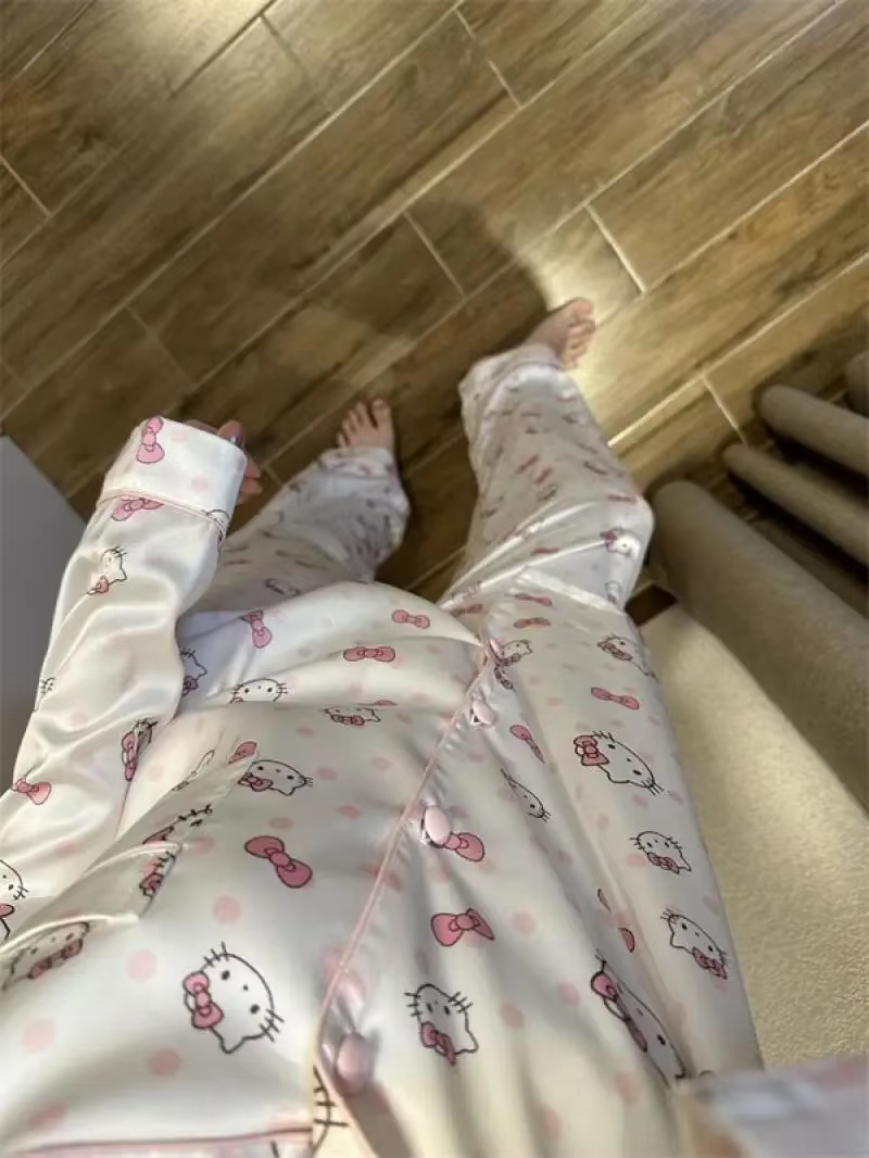 Sanrio – pyjama 2 pièces à pois Hello Kitty, Style princesse, pour femme, ensemble de vêtements de m