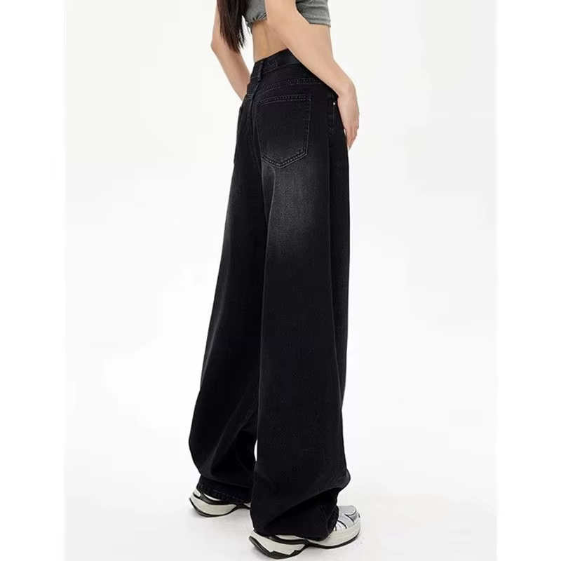 Jean taille haute rétro noir gris pour femme, pantalon en Denim à jambes droites, coupe ample, fin,