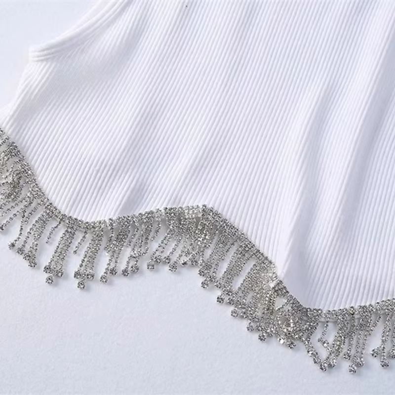 T-shirt à tricoter en perles de diamant pour femmes, débardeurs courts Chic Camis, gilet mince, haut