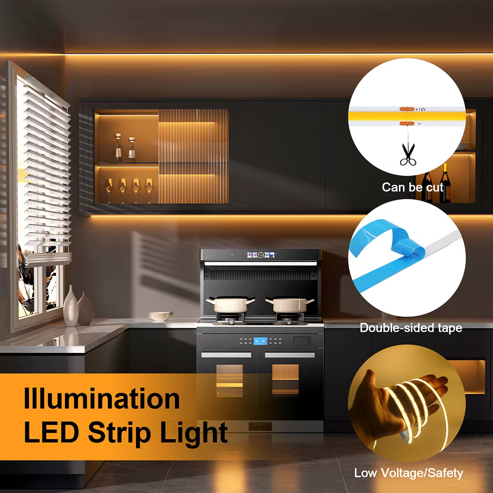 Bande lumineuse LED COB PCB 3mm 5mm, 5V 12V 24V 320LED 8mm CRI90, bande LED Flexible Super brillante