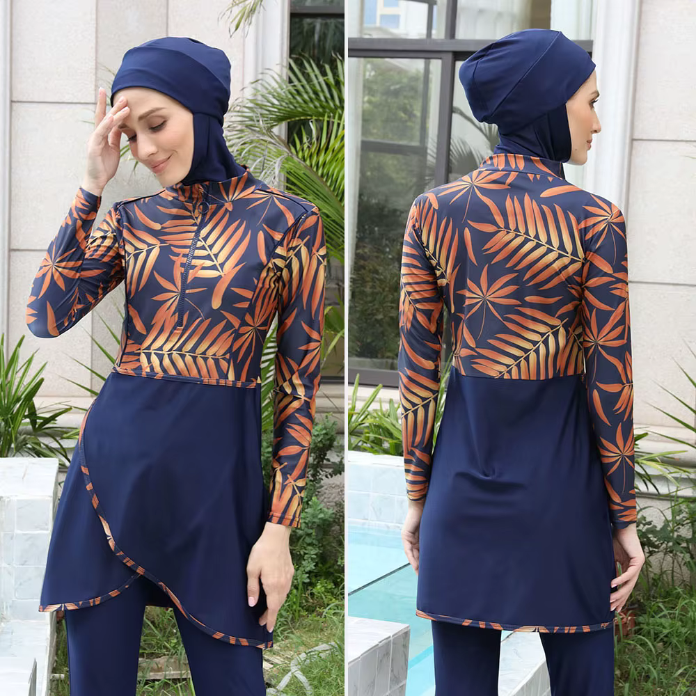 Maillot de bain musulman à manches longues pour femme, couverture complète, burkini, pantalon turban