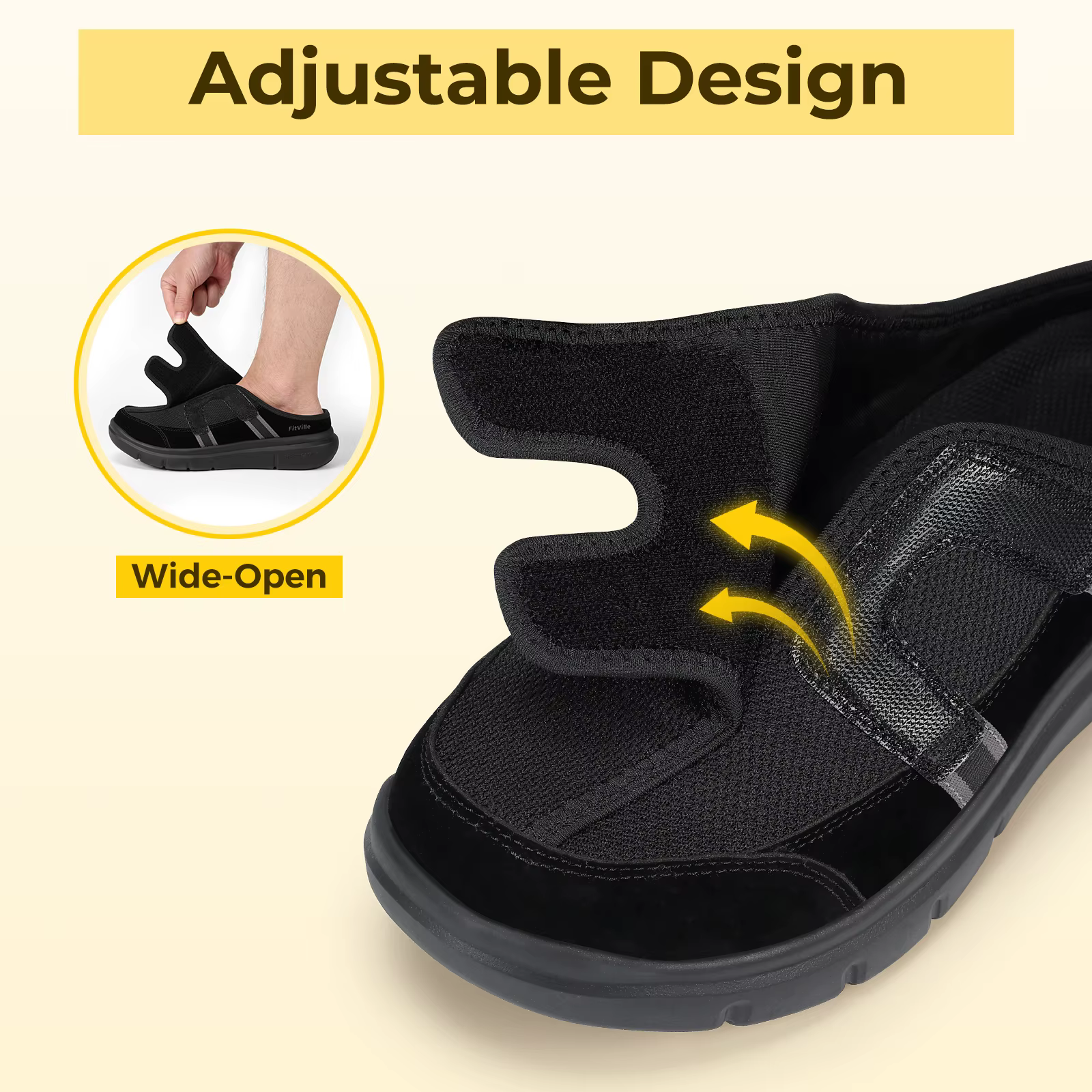 FitVille – pantoufles larges pour hommes, mules à enfiler avec sangle réglable pour pieds enflés, ch