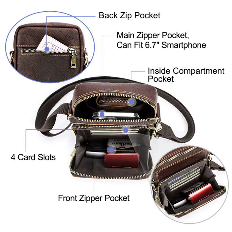 CONTACT'S – Mini sac à bandoulière en cuir véritable pour hommes, pochette pour téléphone, voyage dé