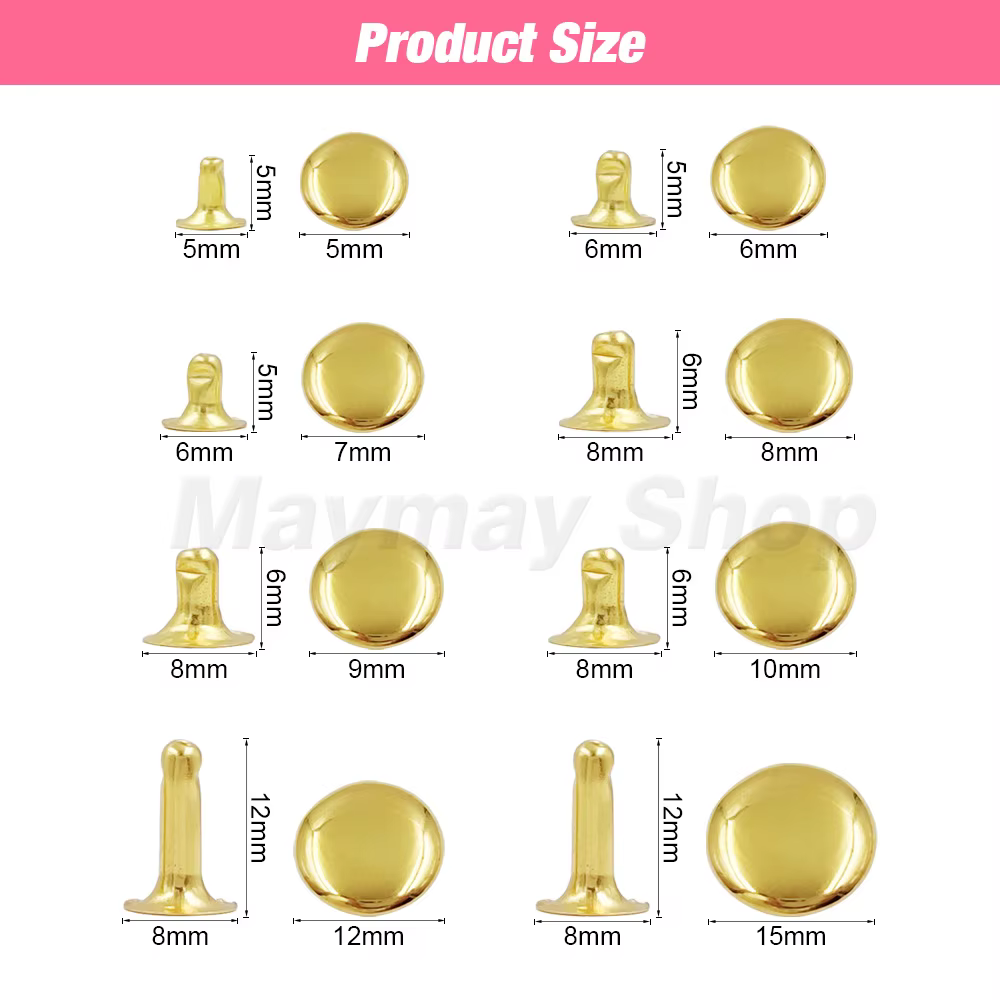 100 ensembles de Rivets à capuchon unique en métal de 5mm à 15mm, goujons ronds pour bricolage, sac 