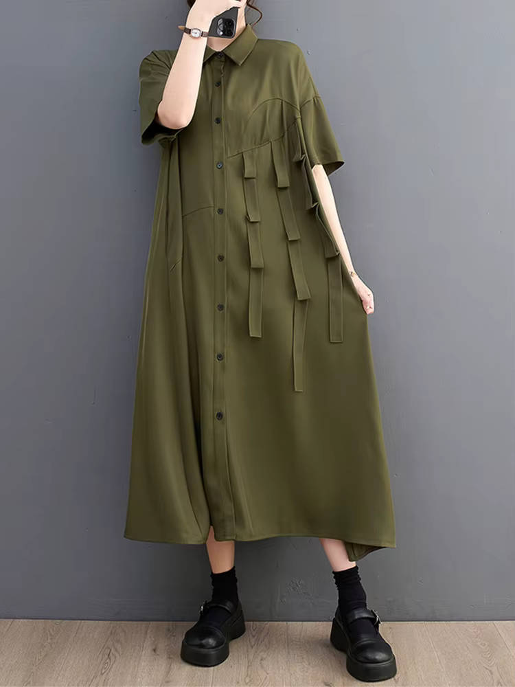 Robe Chemise Décontractée à Manches Courtes pour Femme, Vêtement Élégant et Vintage, à la Mode, Nouv