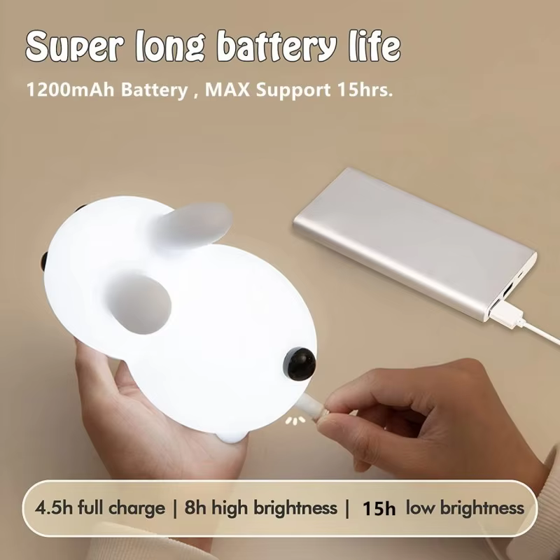 Lampe LED en Forme de Lapin en Silicone Rechargeable RVB pour Enfant, Veilleuse avec Télécommande, I