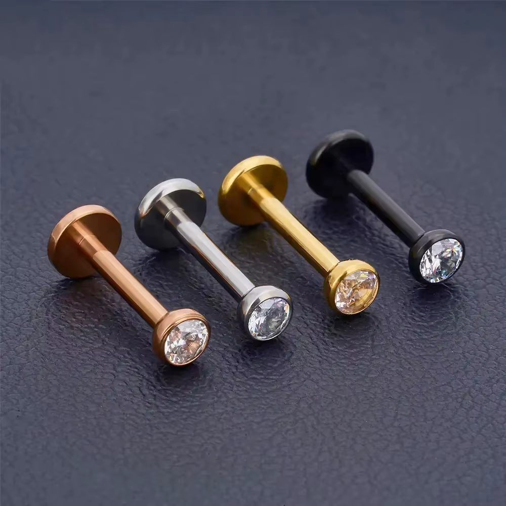 10 pièces clous d'oreille sans fil G23 titane nez PIERC punaise Labret lèvres anneaux boucles d'orei