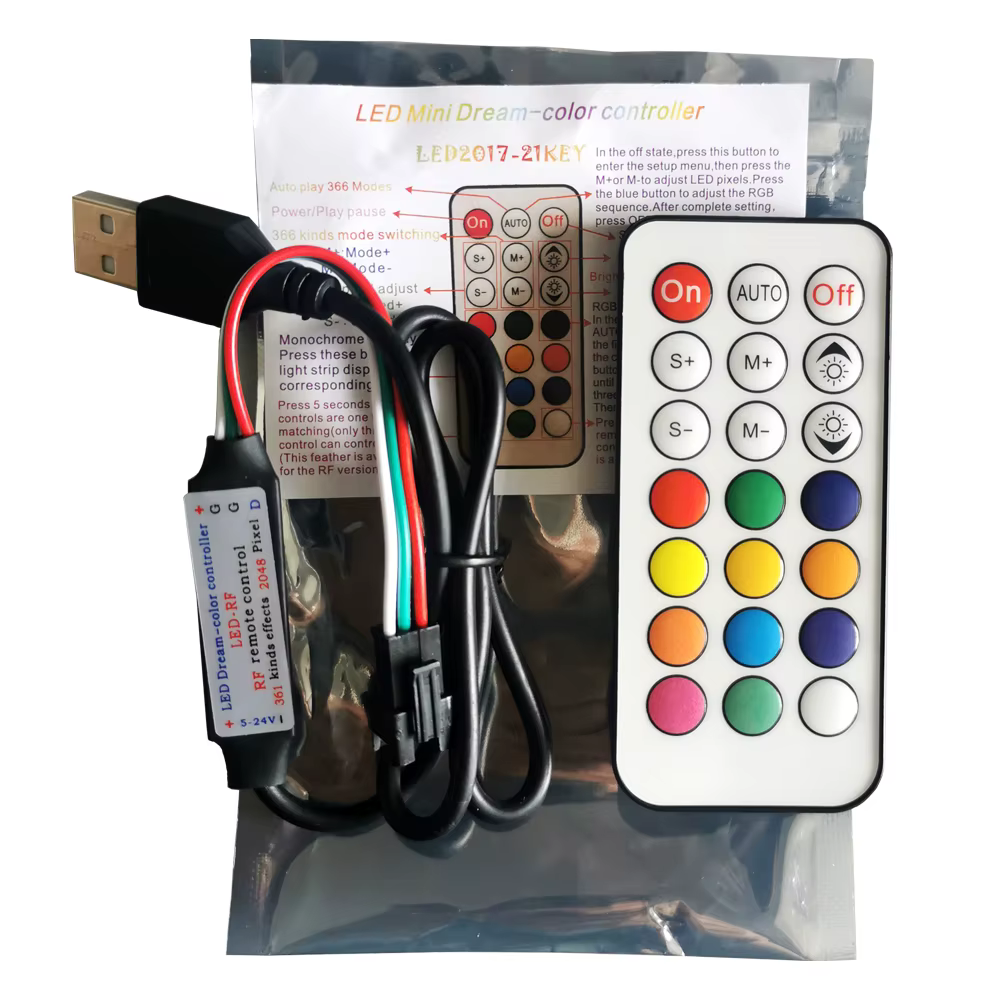 Mini contrôleur Led USB 5V, 21 touches, télécommande RF polychrome pour 3 broches 5050 RGB WS2812 WS