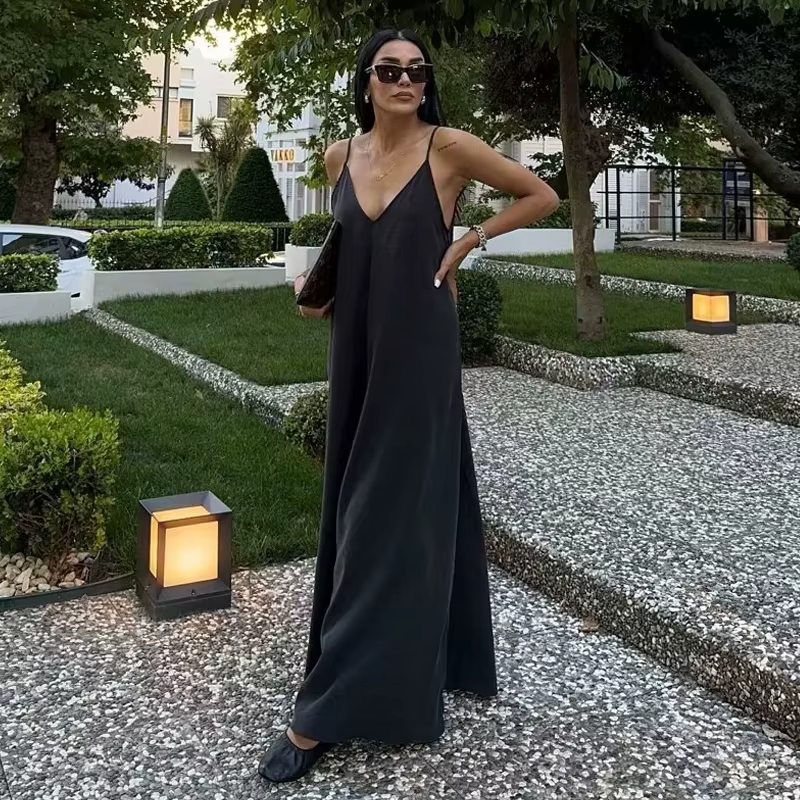 MUJER noir Slip longues robes pour femmes rouge drapé robe d'été femme 2025 Sexy dos nu Maxi robe fe