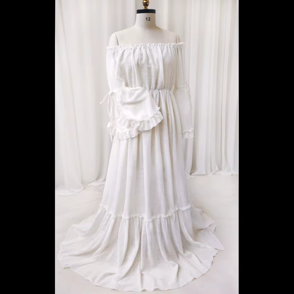 Robe de Femme Enceinte Style Boho, Confortable, Lin, Coton, Dentelle, Manches sulf, Tenue de Photogr