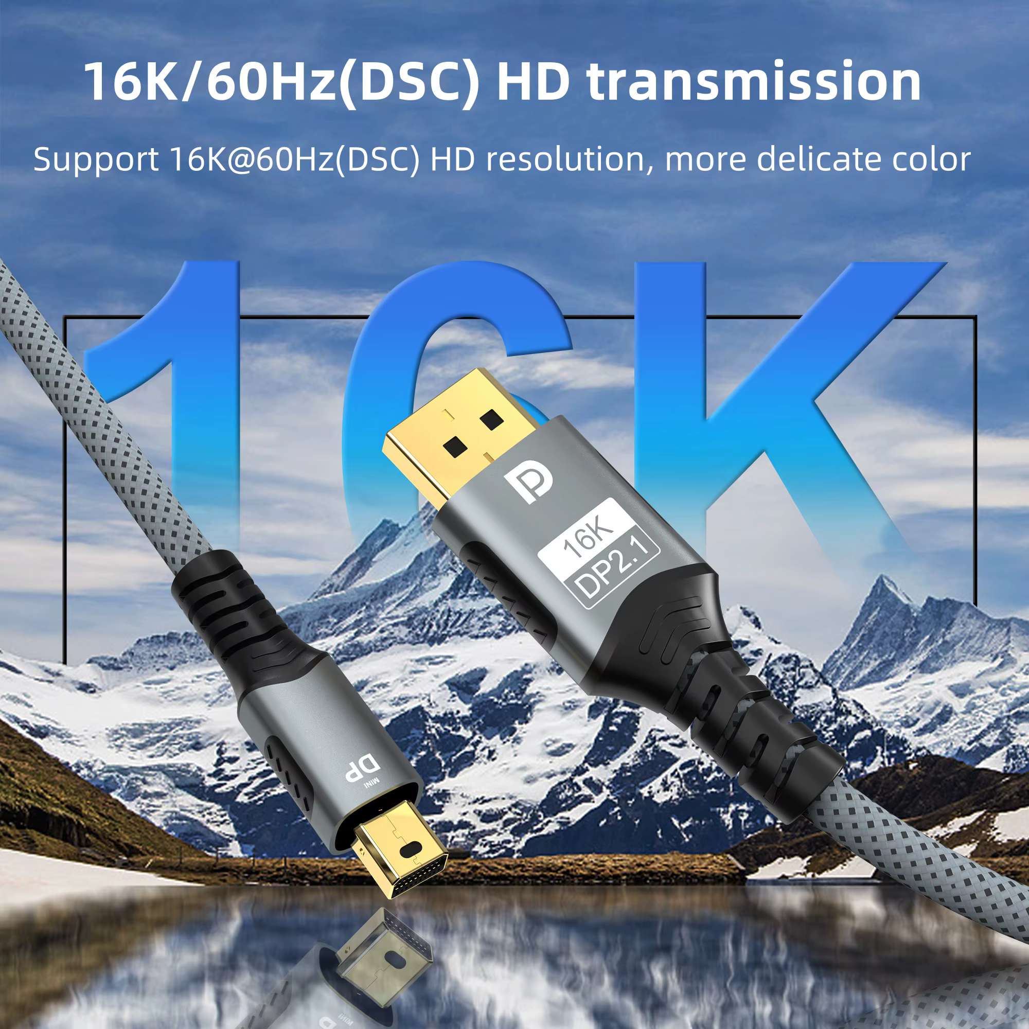 Câble Mini DP vers DisplayPort 8K DP1.4, câble de Transmission de Conversion bidirectionnelle 16K @ 