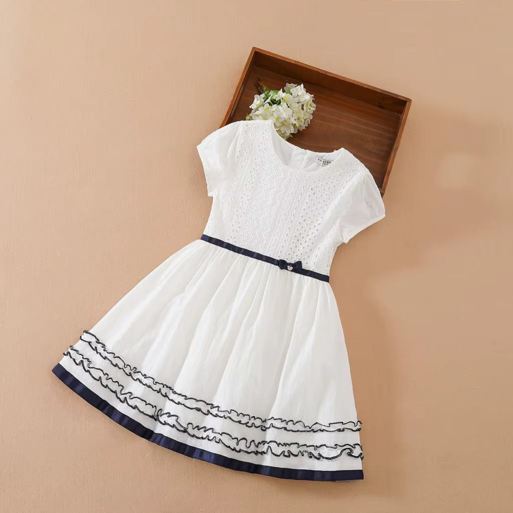 Robe d'été en coton à col rond, à fleurs blanches, vêtements de mariage pour enfants, robe de prince