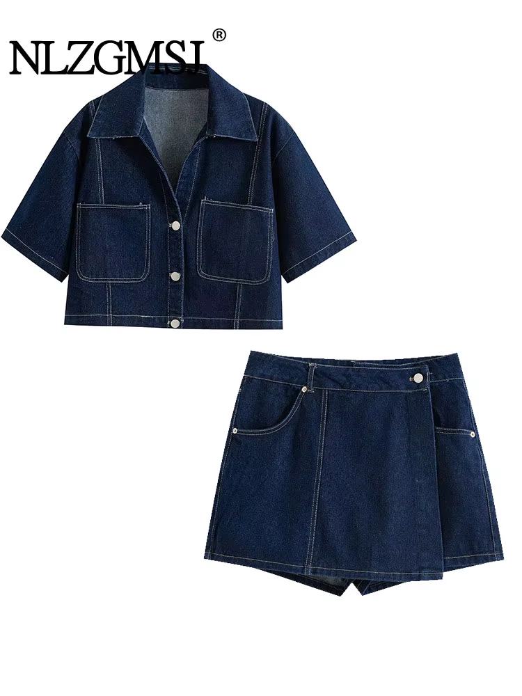 Nlzgmsj été femmes ensembles décontractés mode Mini jupe Shorts ensembles Denim chemise courte ensem