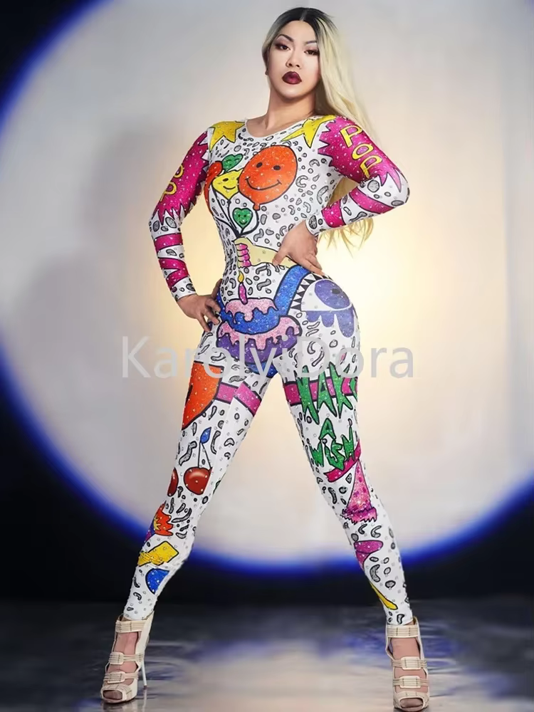 Costumes de Performance avec Strass Brillants pour Femme, Robe de brevSexy et Colorée, Dessin Animé,