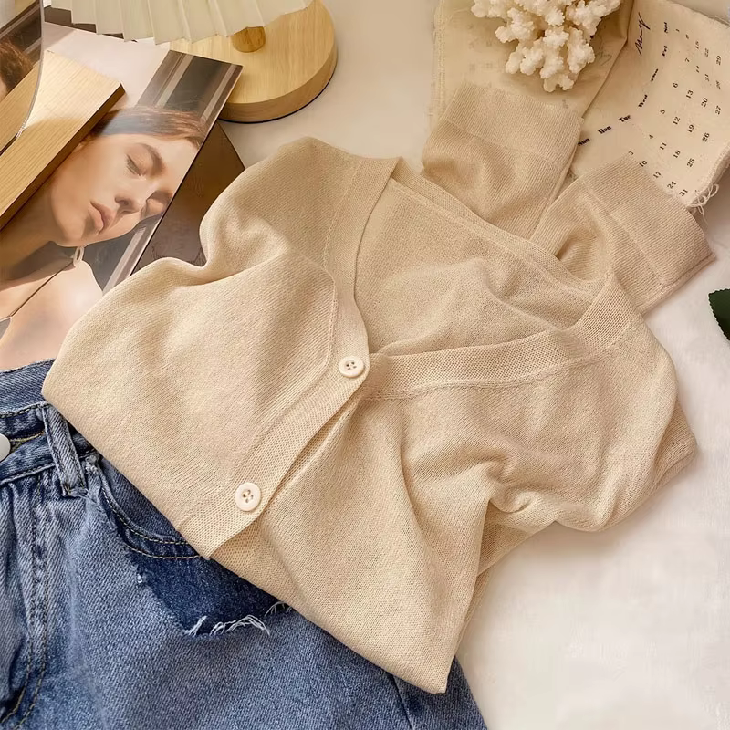 Nouveau Cardigan en Tricot Blanc Col V pour Femme, Protection Solaire, Manches Longues, Modèle Q3584