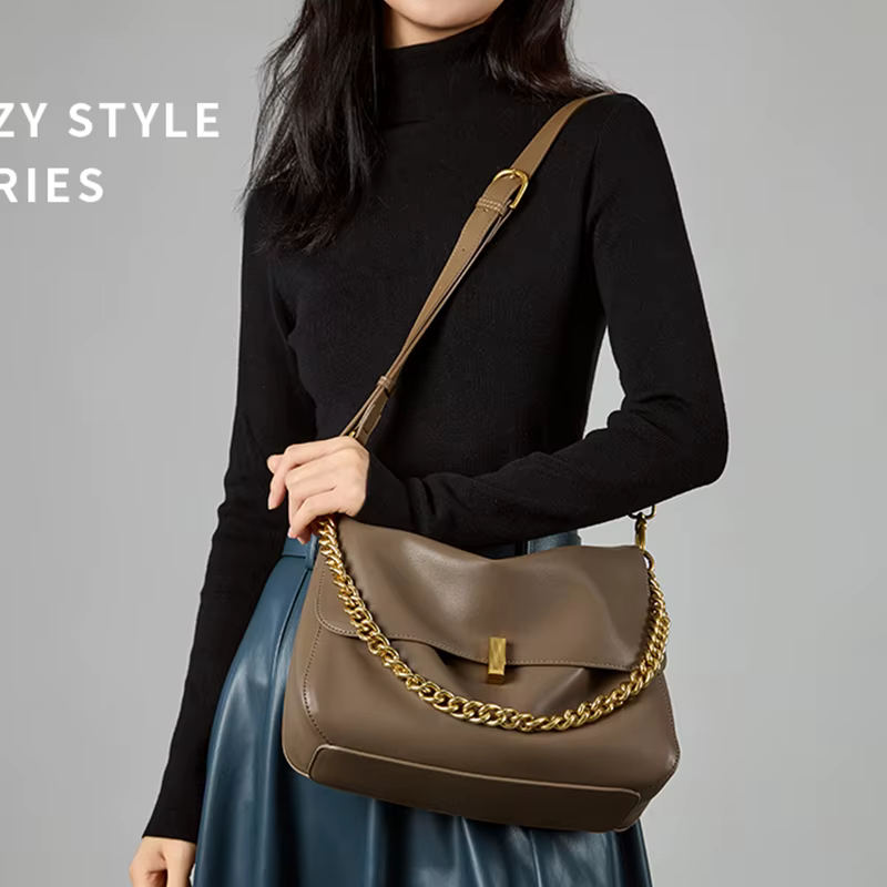 Sac à bandoulière en cuir De vache véritable pour femmes, sac à main tendance avec chaîne, grande ca