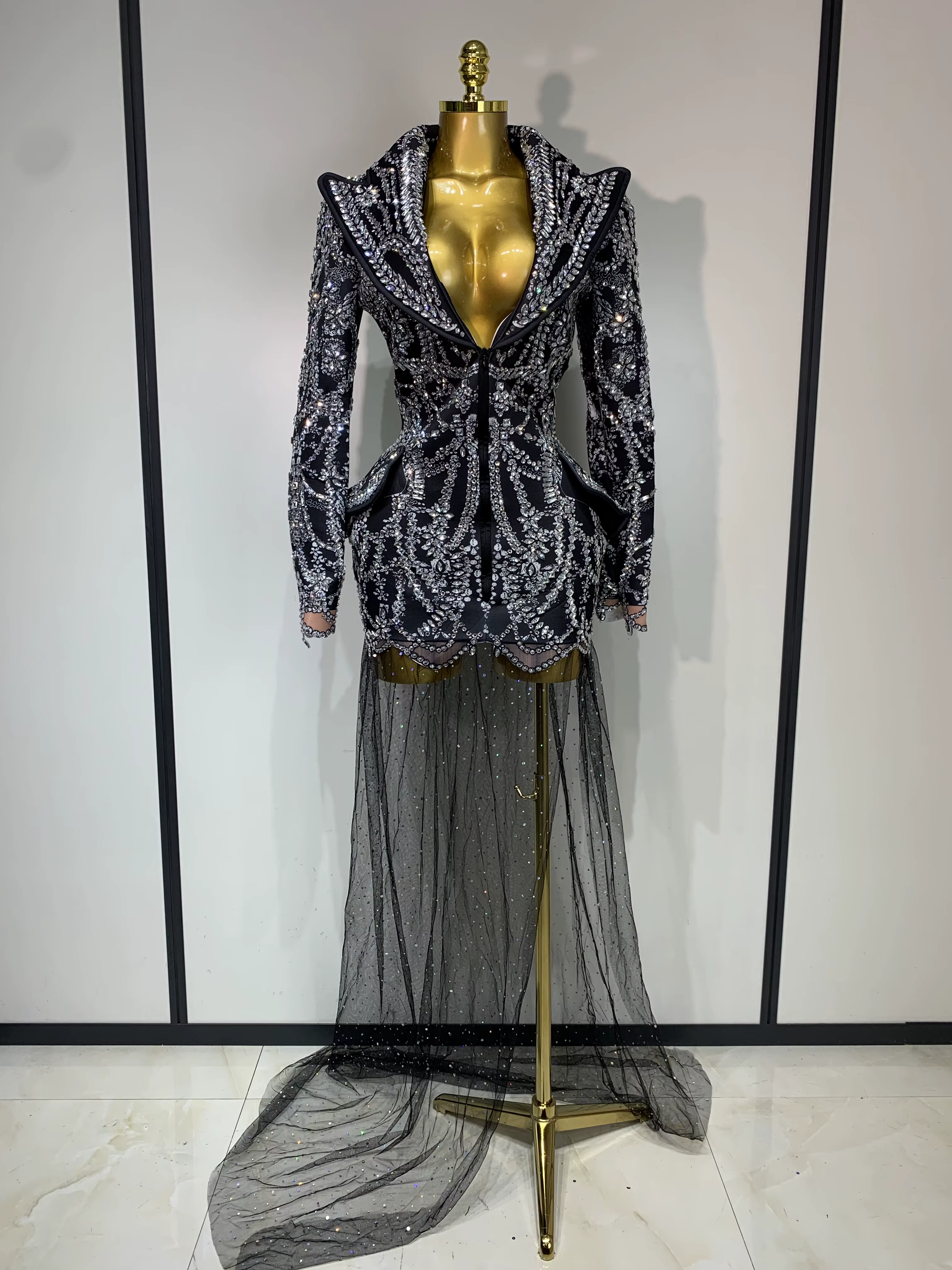 Haute qualité luxe discothèque soirée robes d'anniversaire scène effectuer tenue brillant strass fem