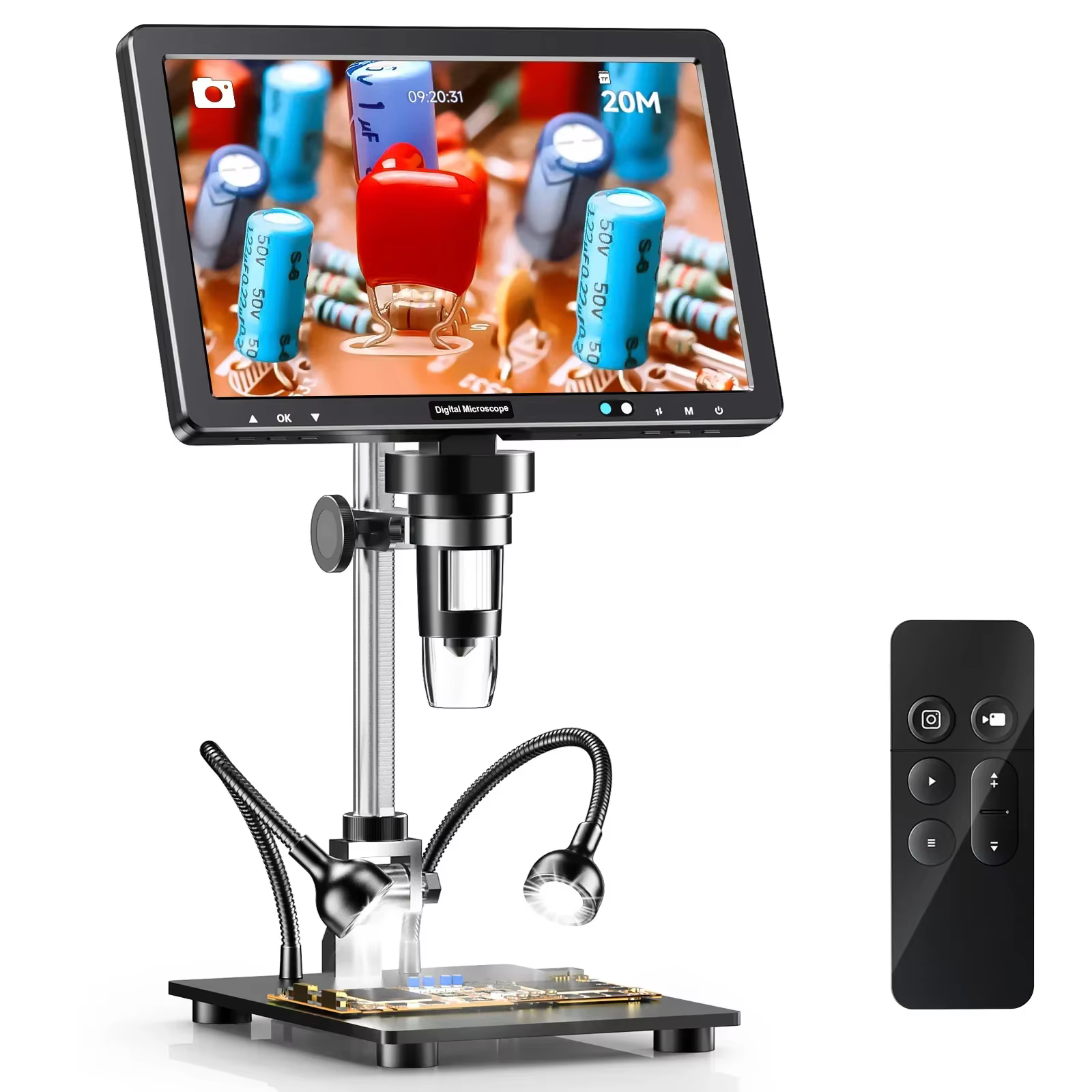 RIEVBCAU Microscope numérique HDMI 10.1 pouces Microscope à pièces 2000X avec 10 LED Microscope à so