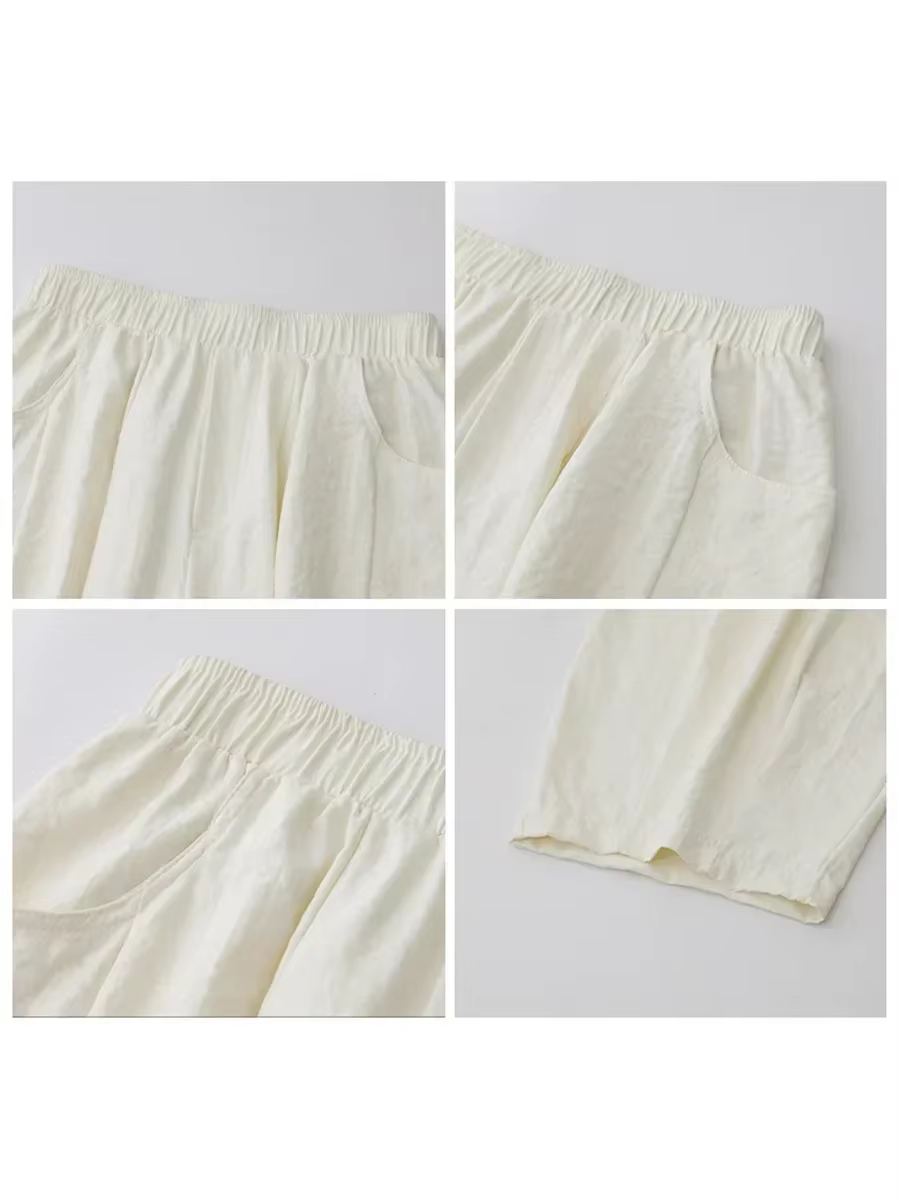 CHIC VEN femmes blanc pantalon solide décontracté taille élastique taille haute plissé jambe large f