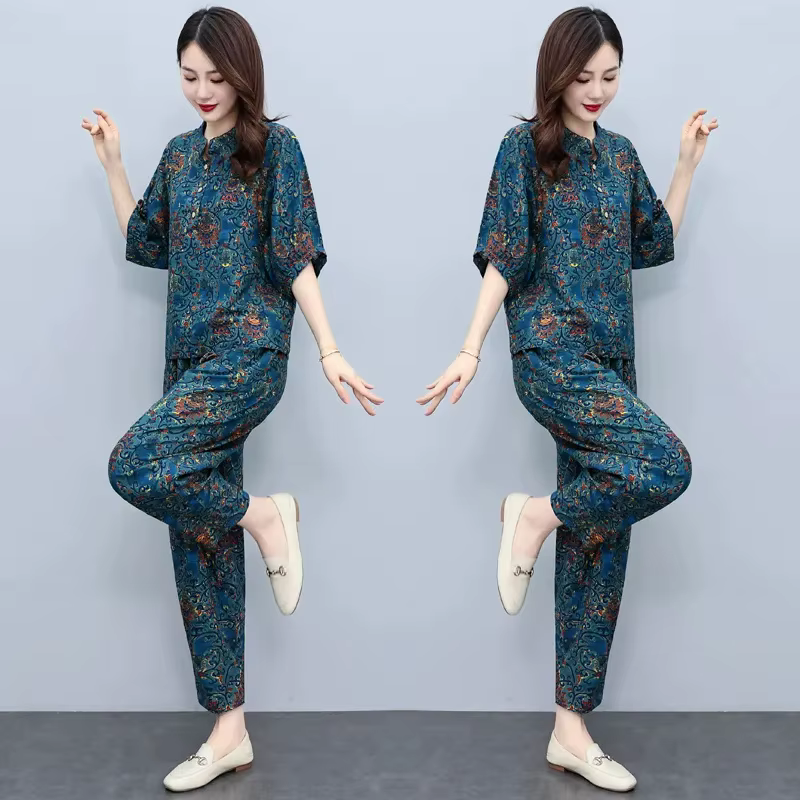 Costumes d'été pour mères d'âge moyen, nouvelle mode, réduction de l'âge, pantalon Harun, ensemble e