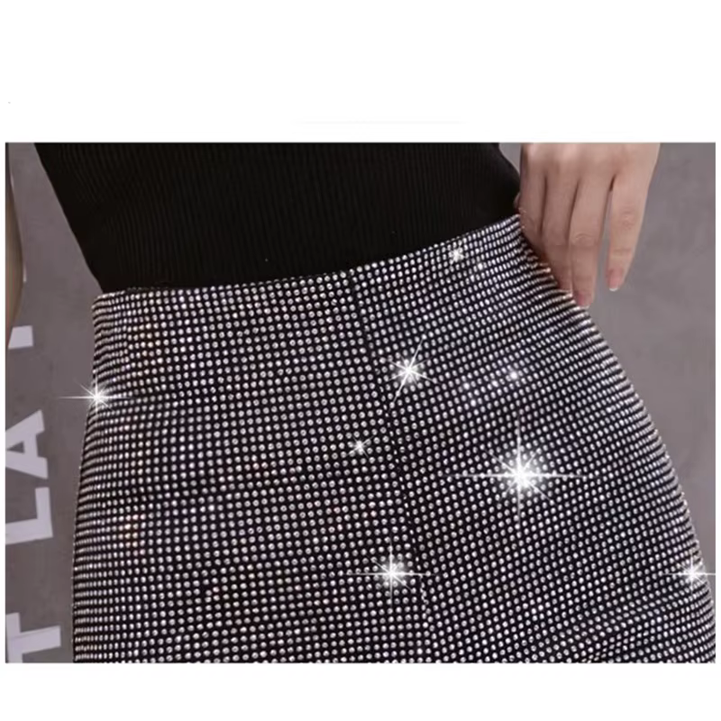 Short élastique noir taille haute pour femmes, Streetwear, plein de diamants brillants, décontracté,