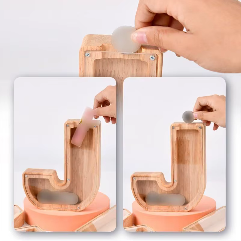 Vingt-six Alphabet anglais tirelire pièce d'argent tirelire lettre en bois boîte d'épargne ornement