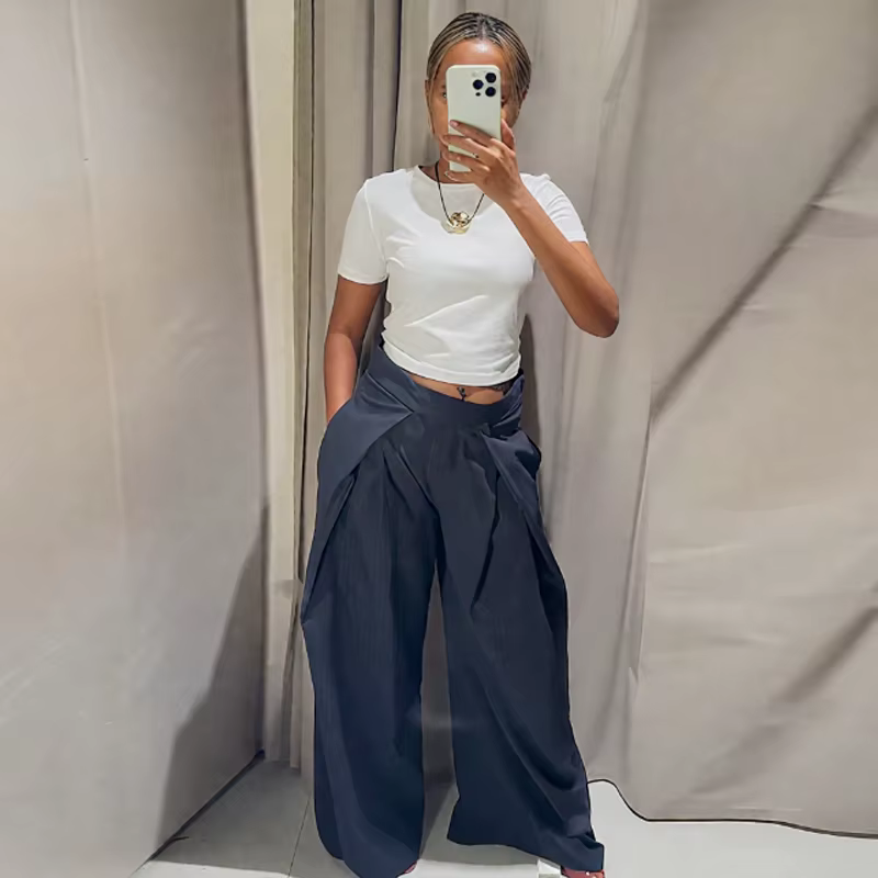 HXAO pantalon Baggy rayé pantalon femme automne 2025 élégant plissé jambe large pantalon surdimensio