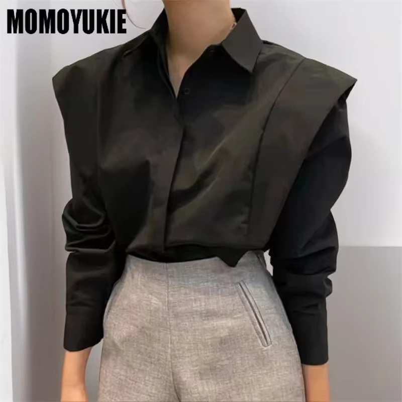 2023 printemps femmes Blouses mode Vintage Simple panneau de fermeture volants à manches longues loi