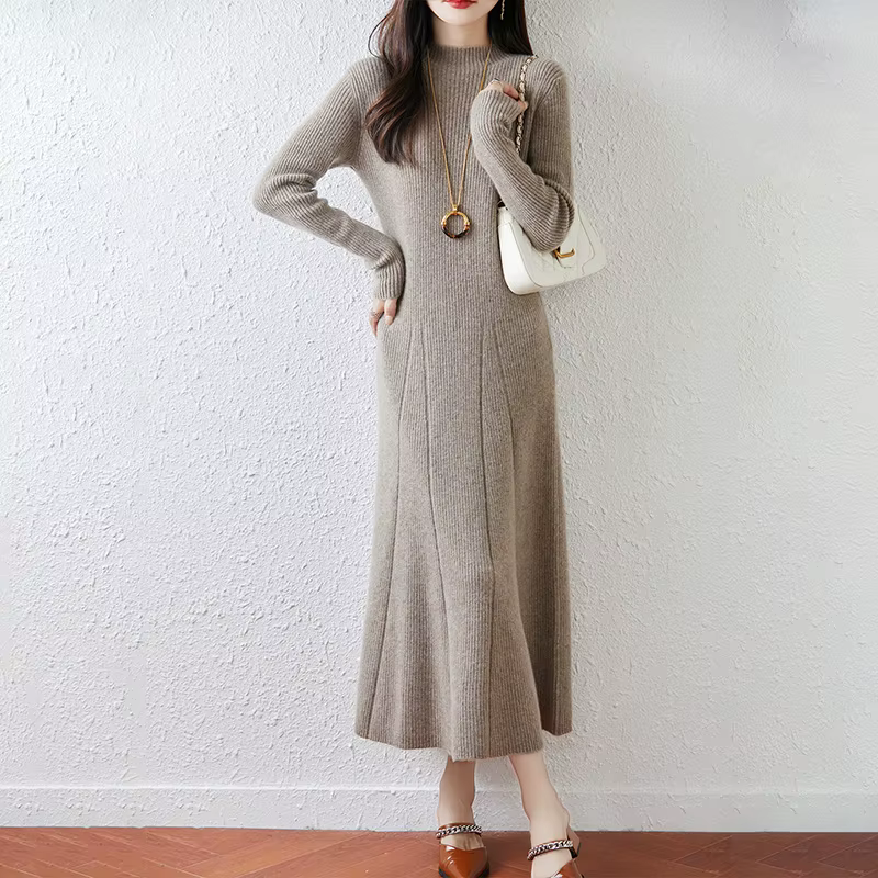 Nouvelle robe à col rond pour femmes avec pull 100% laine mérinos automne et hiver pull Long tricoté