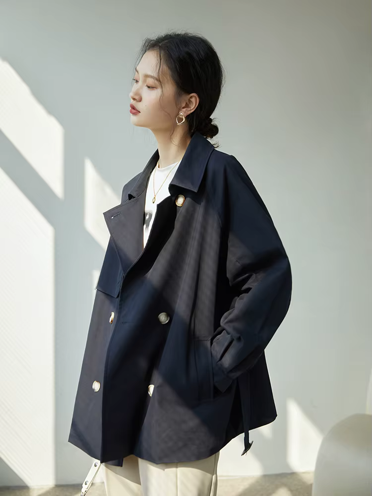 ZIQIAO-Manteau à col rabattu pour femme, manches régulières complètes, ingent, Tradt, droit, court, 