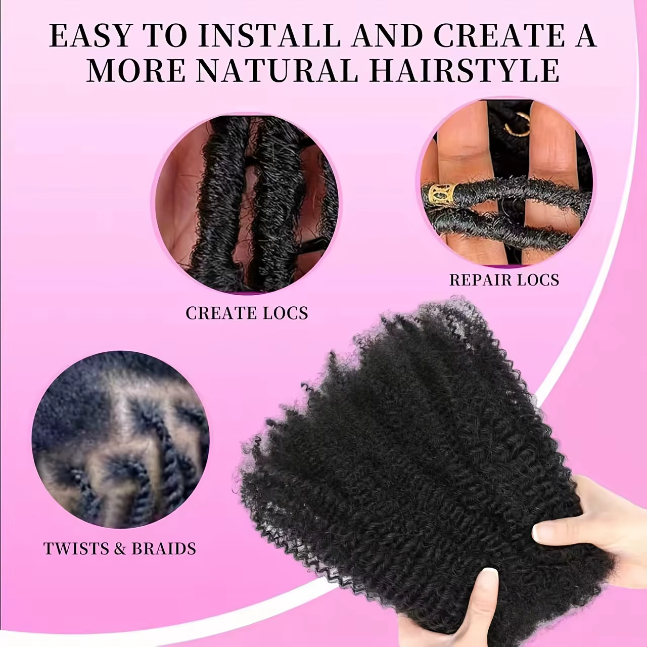 Afro Kinkys cheveux synthétiques en vrac pour Extensions de Dreadlock Loc réparation tressage torsio