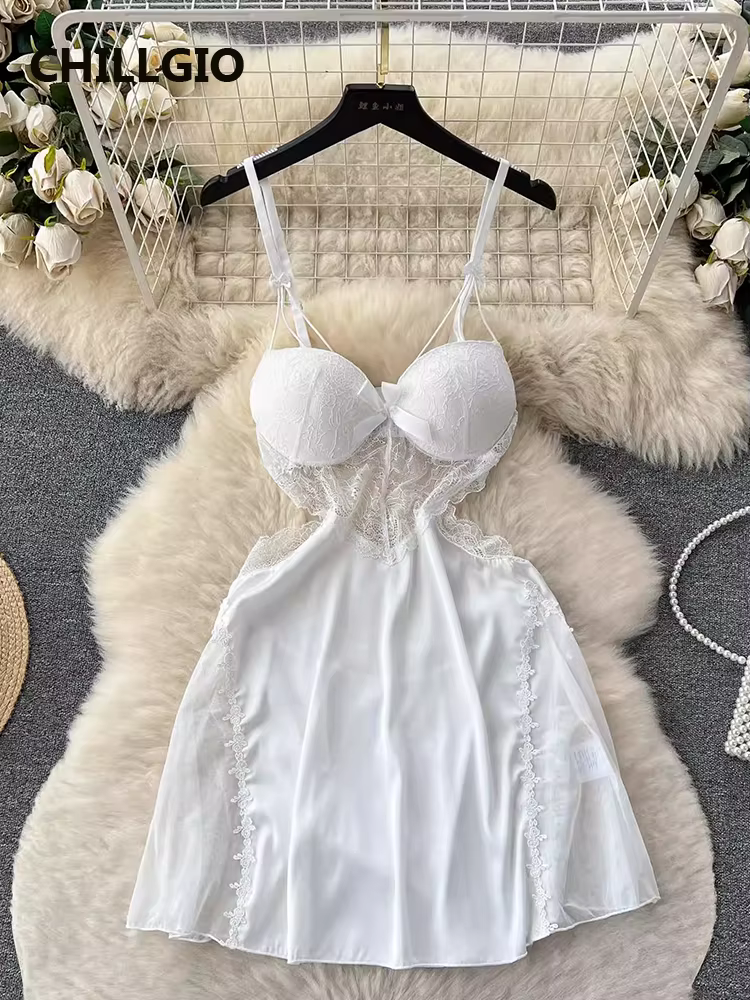 CHILLGIO femmes Sexy dentelle florale Spaghetti sangle robe d'été mode dos nu une ligne été Transpar