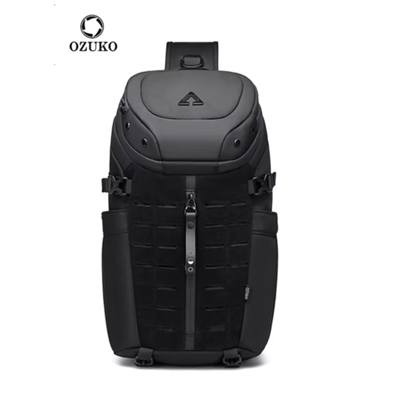 Ozuko-Sac à bandoulière étanche pour homme, sac de poitrine, sac à bandoulière antivol, USB, message