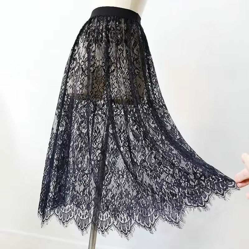 Été femmes maille dentelle Transparent longue Tulle jupe mode coréenne Sexy dames élastique taille h