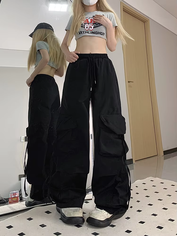 Zoki rose Streetwear Cargo pantalon femmes ample Harajuku Y2K pantalon droit américain rétro Hip Hop