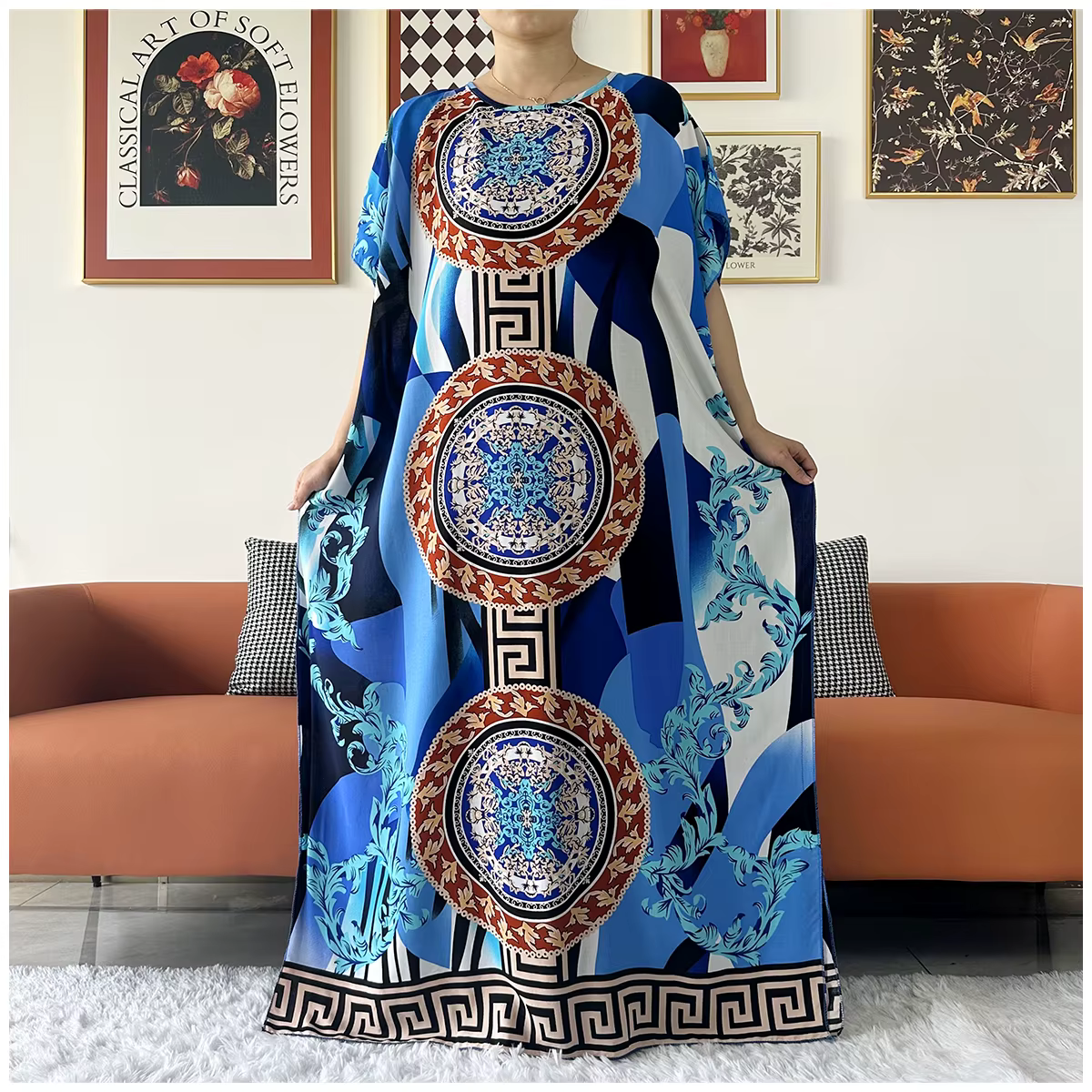 Caftan en coton imprimé floral africain Dashiki pour femmes, robes Maxi décontractées d'été avec gra
