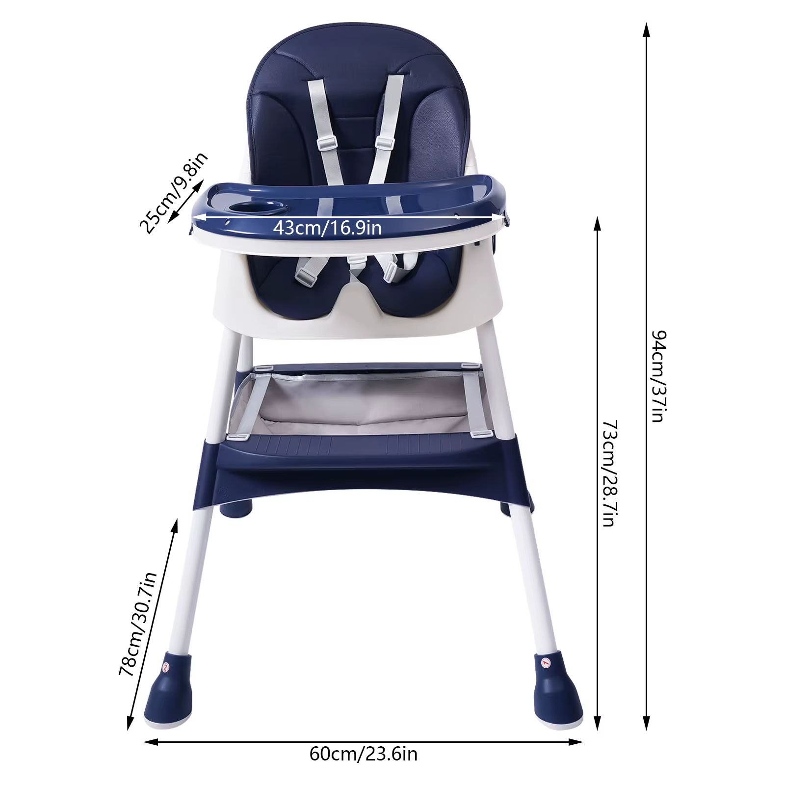 Chaise haute pliable 2 en 1 pour bébé, hauteur réglable, avec repose-pieds, sangles de sécurité, Dou