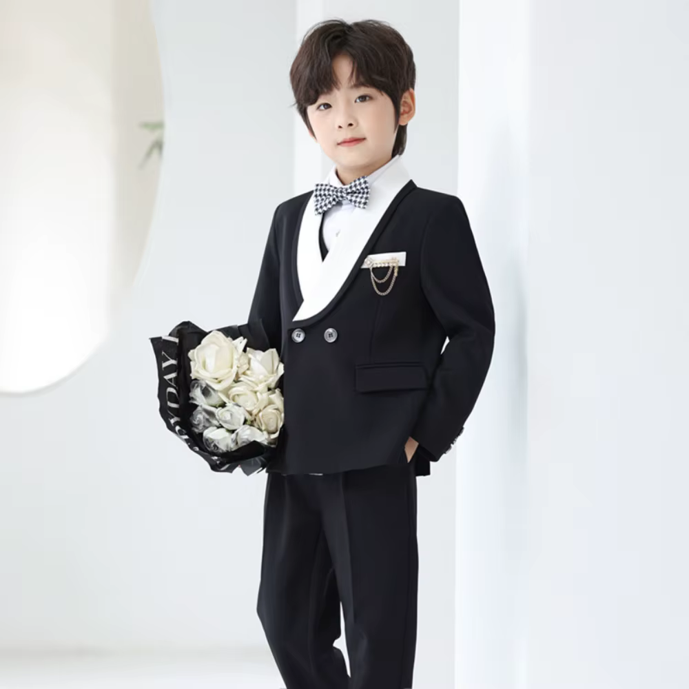 Beau smoking intelligent à revers pour enfants, 5 pièces, tenue de porteur d'anneau de mariage, ense