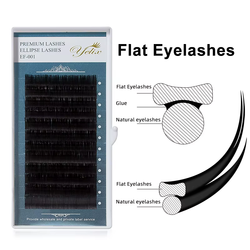 Yelix cils Ellipse plats pointes fendues B/C/CC/D/D + cils bouclés 0.15mm 0.20mm fournitures d'exten
