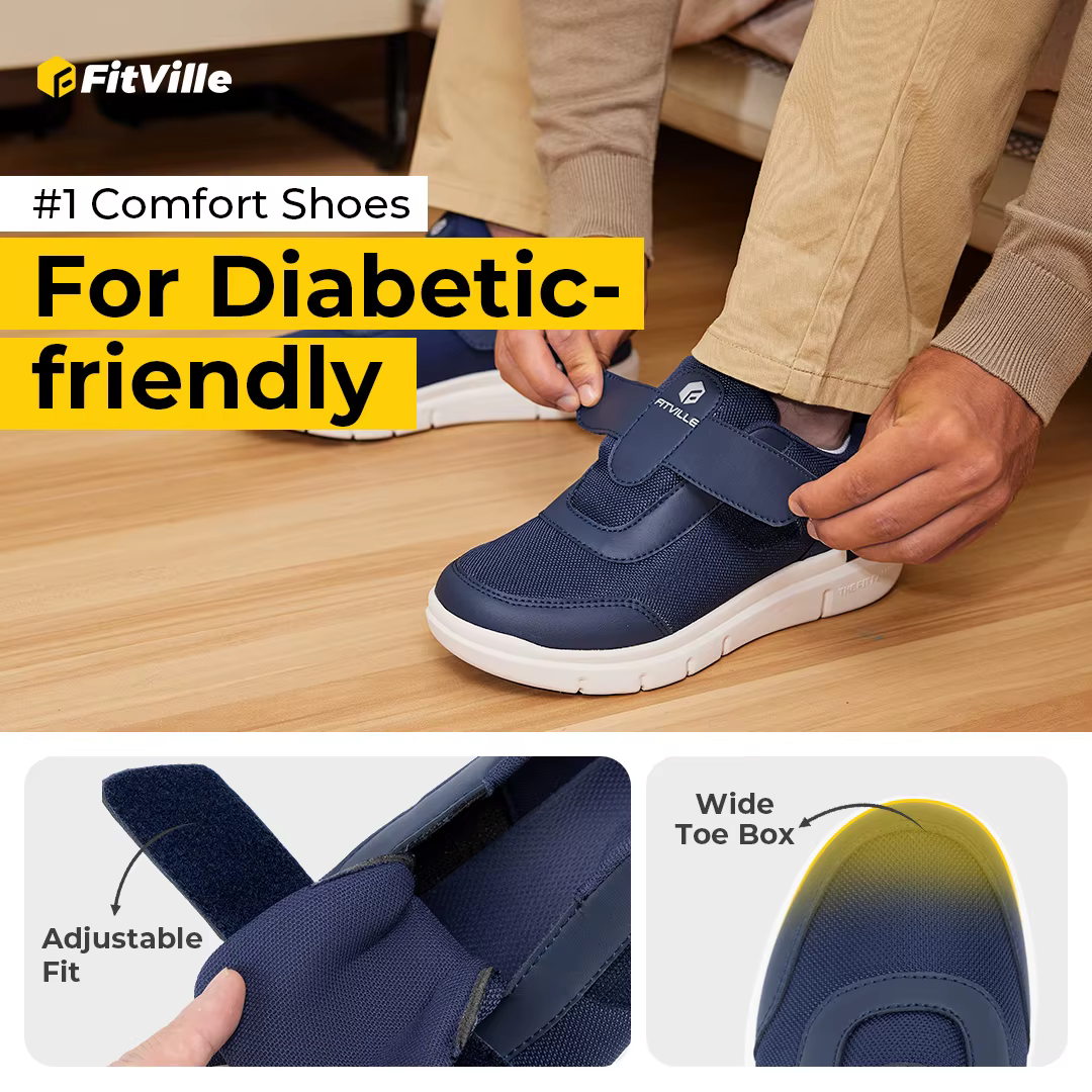 Chaussures Diabétiques Extra Larges FitVille pour Hommes – Légères et Décontractées pour la Marche, 