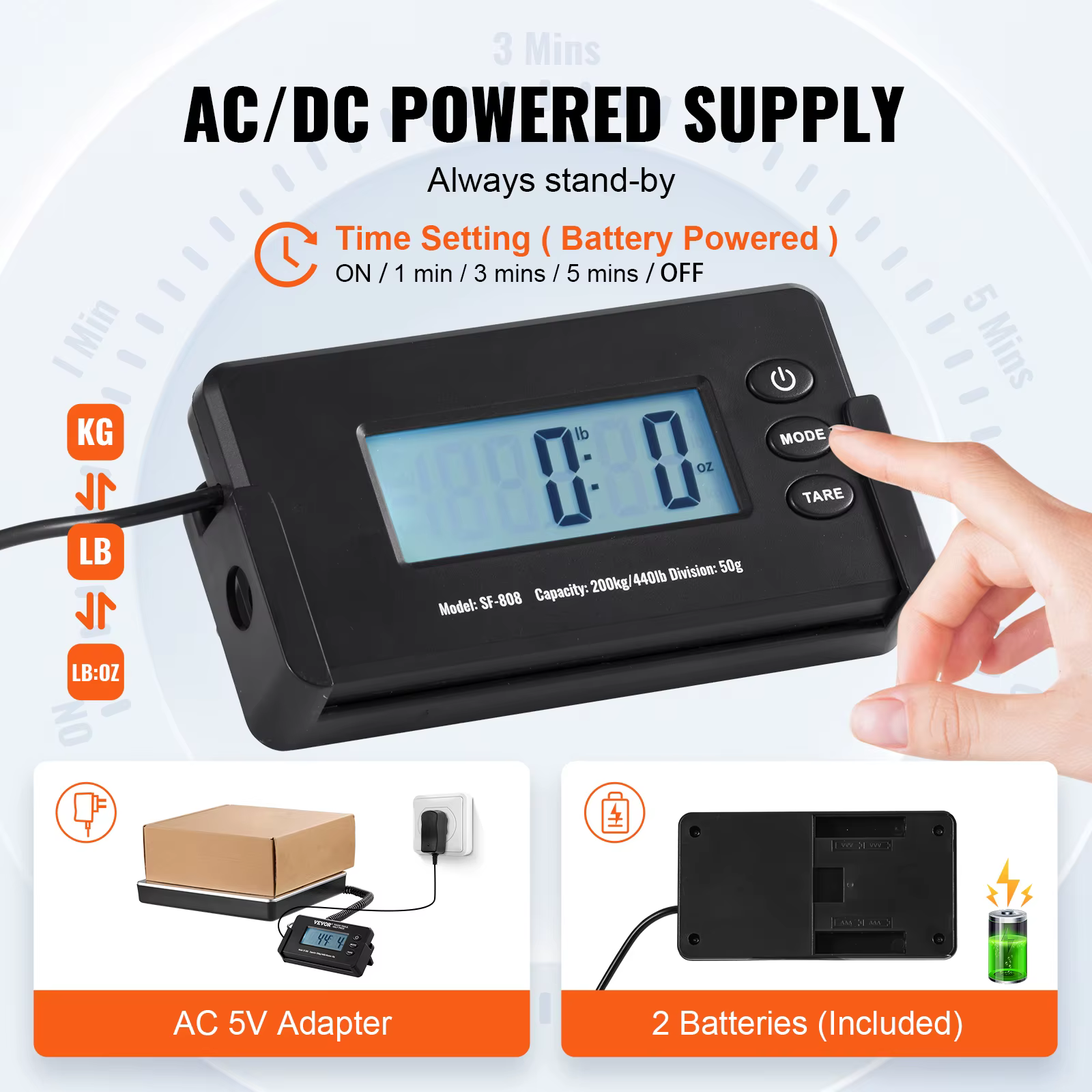 SucceBuy 440lbs balance d'expédition numérique avec minuterie fonction de tara HD écran LCD paquet P