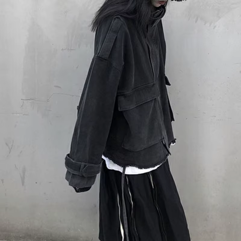 Gidyq-Veste en jean à pampilles pour femmes, mode coréenne, grande poche, adt, denim, combiné, tout 