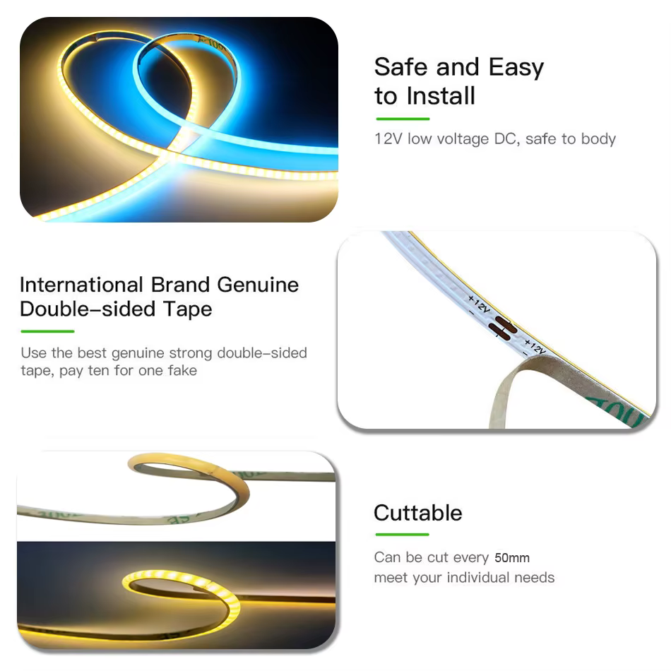 Bande lumineuse LED COB Ultra fine, 3mm, DC12V, 392 diodes/m, pour décoration de maison, voiture, br