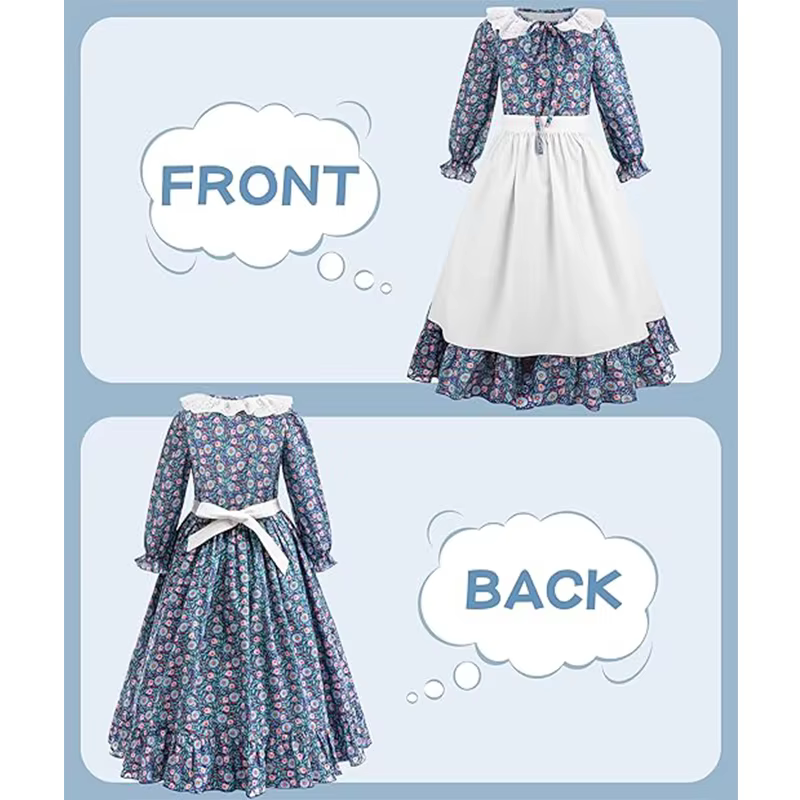 Costume de fête de carnaval pour filles, robe de princesse à fleurs pour enfants, robe pionnière des