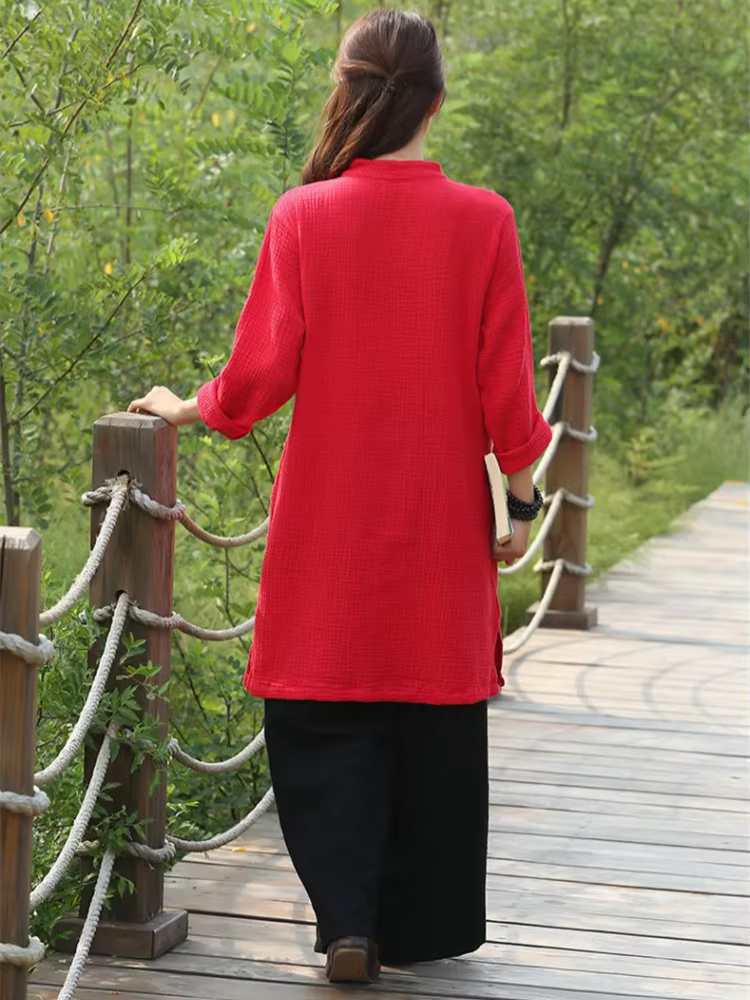 Robe en lin de coton pour femmes, robe vintage à boutons chinois, tenue chic et décontractée, robe é