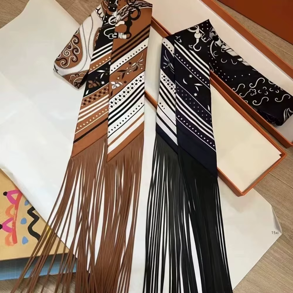 Écharpe à pampilles imprimé noix de cajou pour femmes, 130x5cm, ruban décoratif en soie sergé toutes